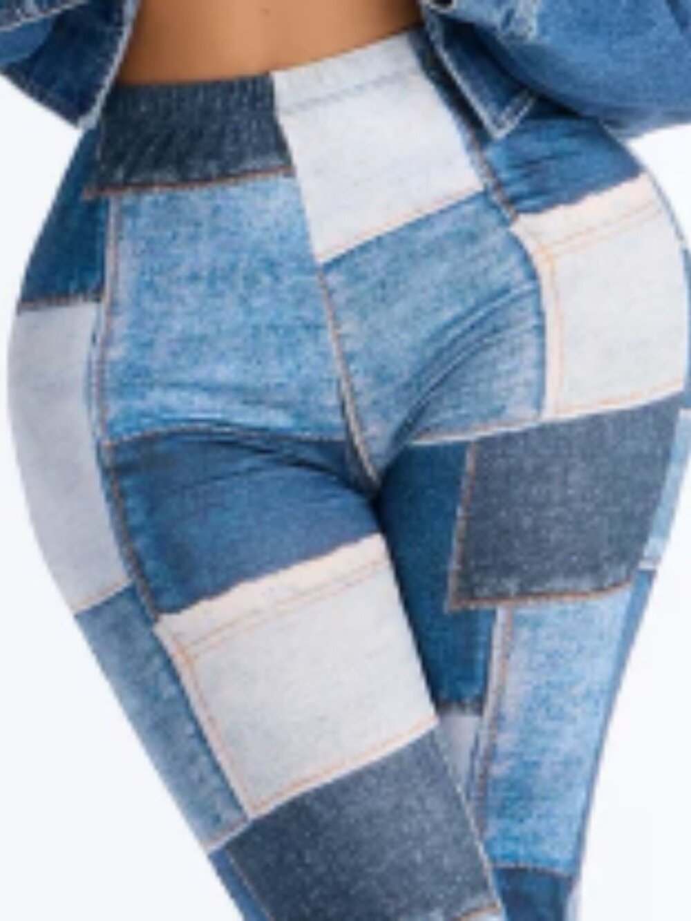 Jean-Look Denim Print Blue/Combo Skinny Fit PantšNWT - Picture 4 of 8